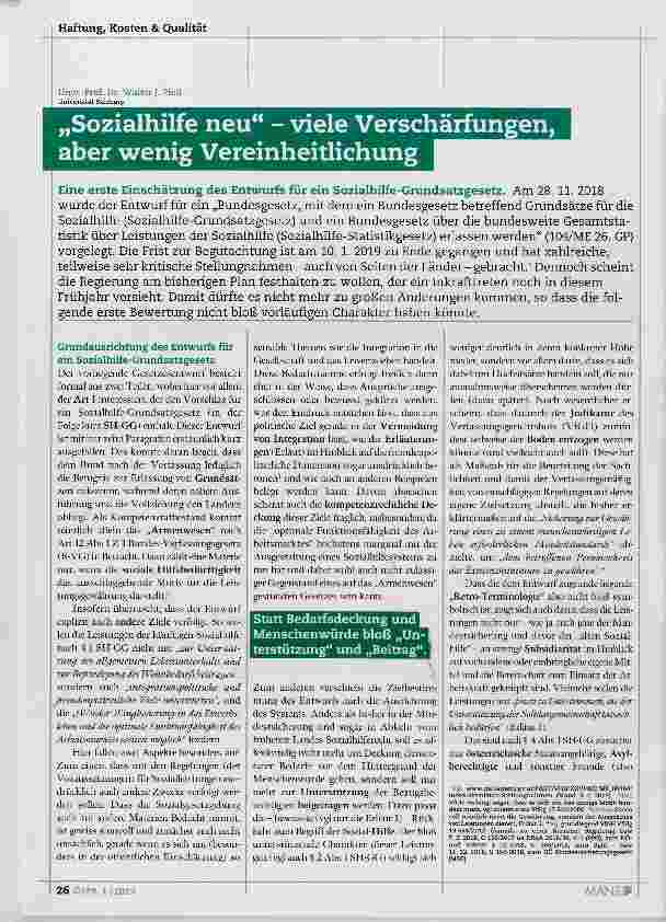 Vorschauseite 1: „Sozialhilfe neu“ viele Verschärfungen, aber wenig Vereinheitlichung