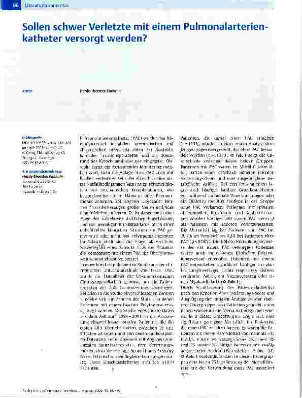 Vorschauseite 1: Sollen schwerverletzte mit einem Pulmonalarterienkatheter versorgt werden?