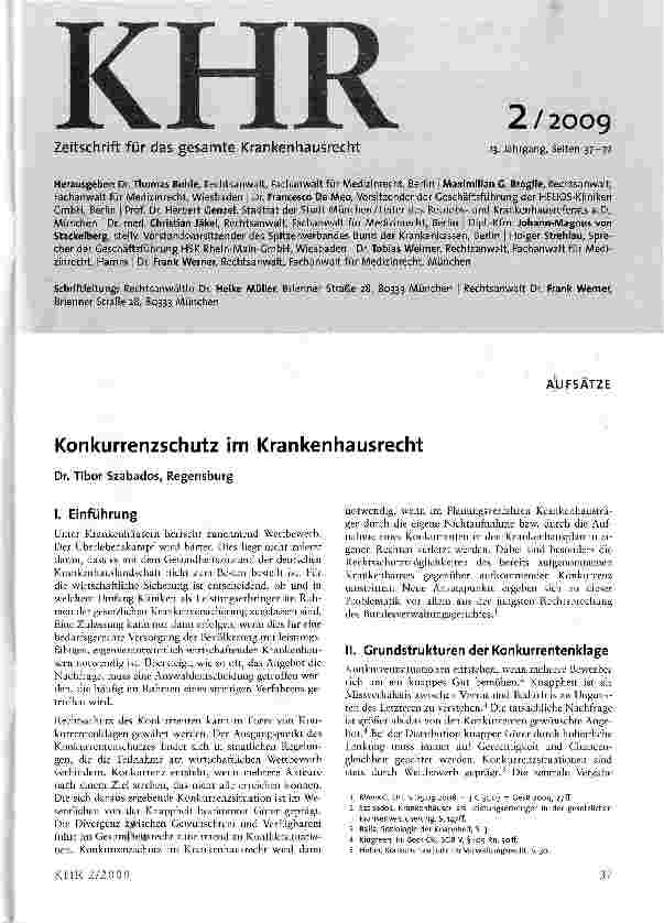 Vorschauseite 1: Konkurrenzschutz im Krankenhausrecht