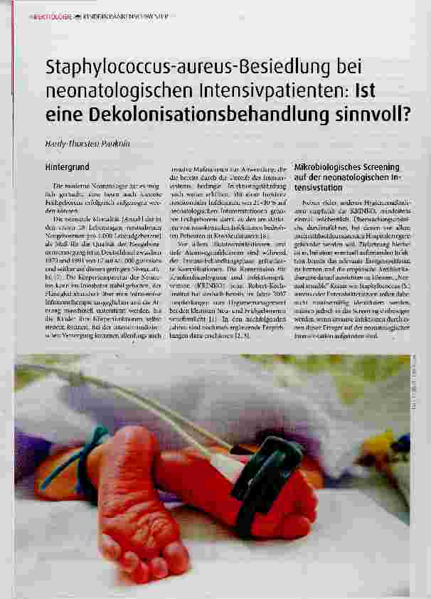 Vorschauseite 1: Staphylococcus-aureus-Besiedlung bei neonatologischen Intensivpatienten: Ist eine Oekoionisationsbehandlung sinnvoll?