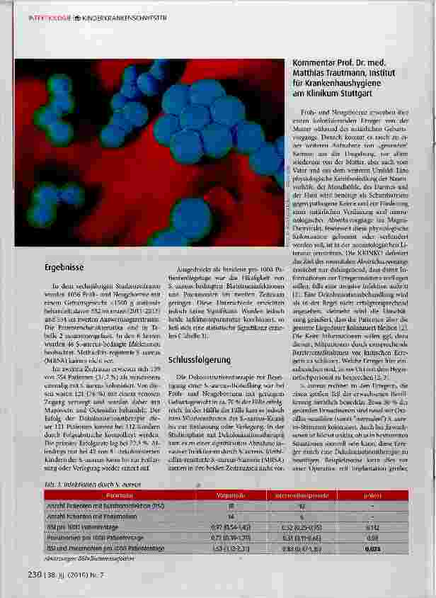 Vorschauseite 3: Staphylococcus-aureus-Besiedlung bei neonatologischen Intensivpatienten: Ist eine Oekoionisationsbehandlung sinnvoll?