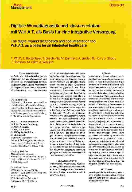 Vorschauseite 1: Digitale Wunddiagnostik und -dokumentation mit W.H.A.T. als Basis für eine integrative Versorgung