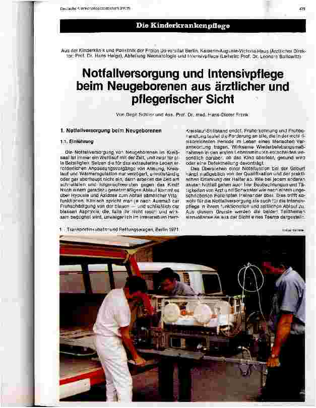 Vorschauseite 1: Notfallversorgung und Intensivpflege beim Neugeborenen aus ärztlicher und pflegerischer Sicht