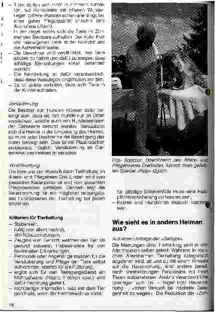 Vorschauseite 2: Sind Haustiere in Schweizer Heimen willkommen? Was für die einen selbstverständlich ist, wird von anderen abgelehnt