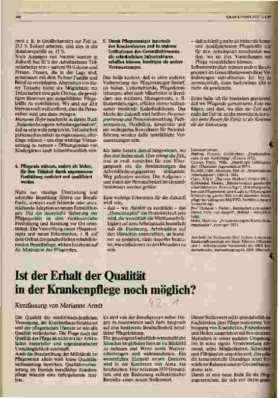 Vorschauseite 1: Ist der Erhalt der Qualität in der Krankenpflege noch möglich?