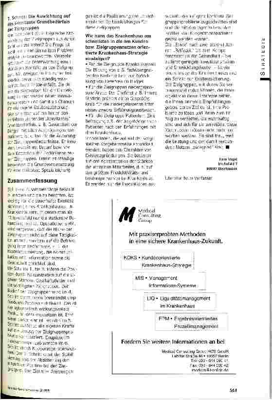 Vorschauseite 4: Ein Krankenhaus muß einzigartig sein Nur eine kundenorientierte Strategie sichert die Zukunft