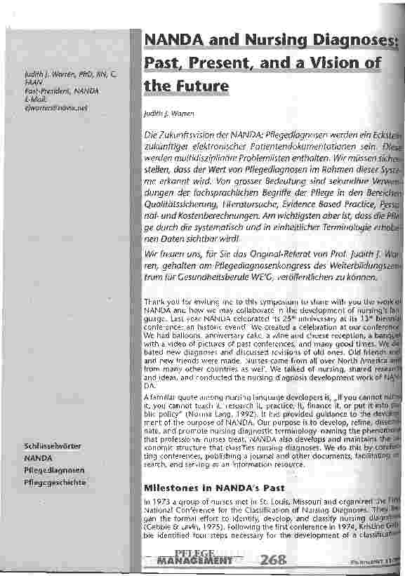 Vorschauseite 1: NANDA und Nursing Diagnoses: Past, Present and a Vision of the Future