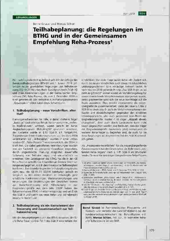 Vorschauseite 1: Teilhabeplanung: die Regelungen im BTHG und in der Gemeinsamen Empfehlung Reha-Prozess