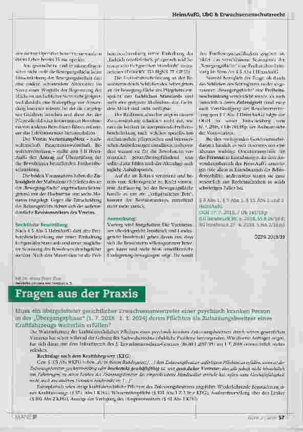 Vorschauseite 2: Ist die an einer völlig hilflosen Bewohnerin vorgenommene freiheitsbeschränkende Maßnahme durch Schließen des Seitengitters an der „Bewegungsfläche“ des Pflegebettes gemäß HeimAuf…