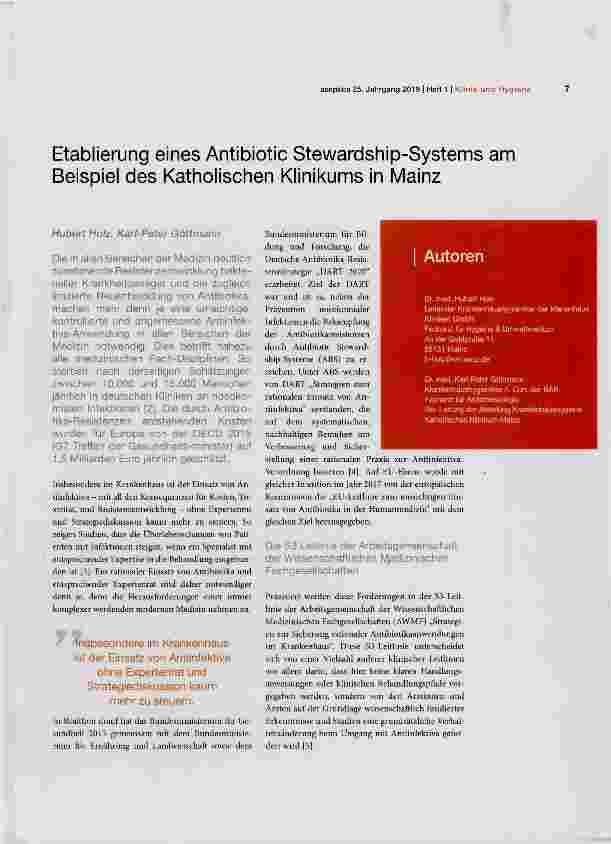 Vorschauseite 1: Etablierung eines Antibiotic Stewardship-Systems am Beispiel des Katholischen Klinikums in Mainz