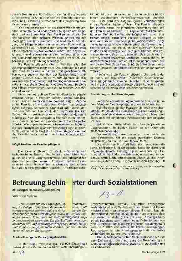 Vorschauseite 1: Betreuung Behinderter durch Sozialstationen