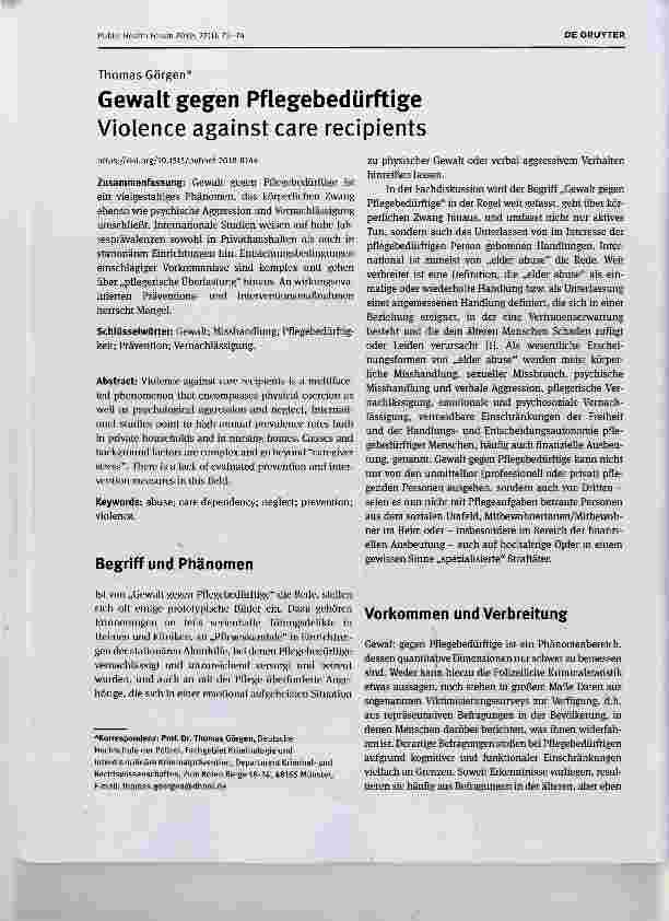 Vorschauseite 1: Gewalt gegen Pflegebedürftige