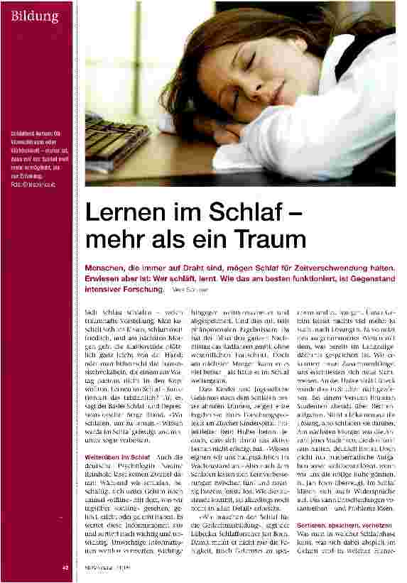 Vorschauseite 1: Lernen im Schlaf - mehr als ein Traum