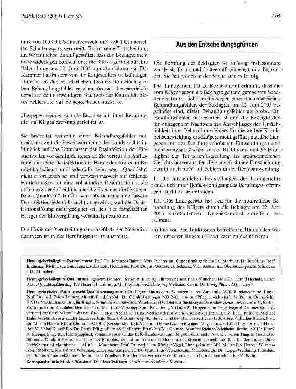 Vorschauseite 3: Mangelnder Hygienestandard bei Injektionen zieht Schmerzensgeldansprüche des Patienten nach sich