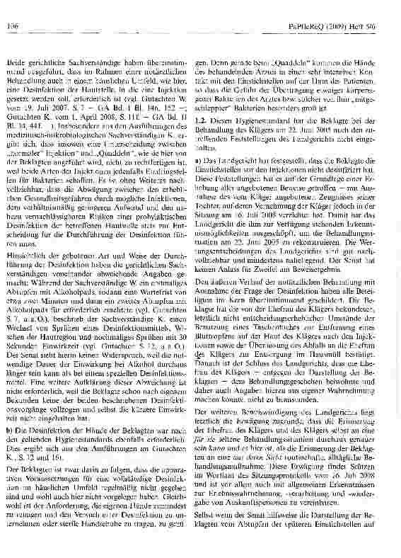 Vorschauseite 4: Mangelnder Hygienestandard bei Injektionen zieht Schmerzensgeldansprüche des Patienten nach sich
