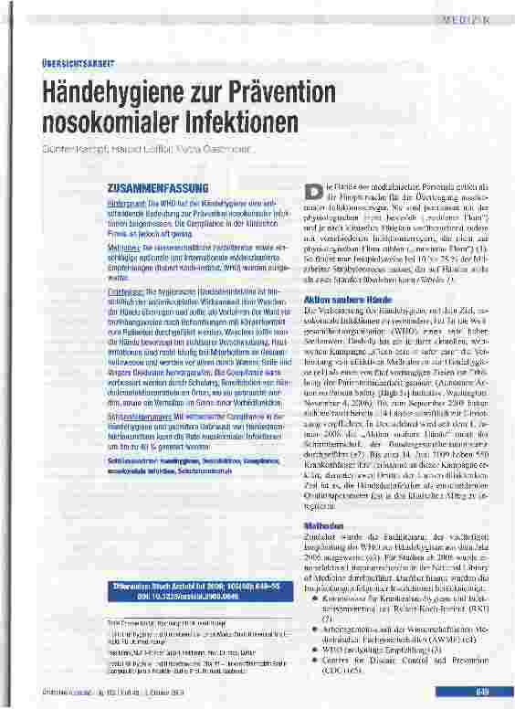 Vorschauseite 1: Händehygiene zur Prävention nosokomialer Infektionen