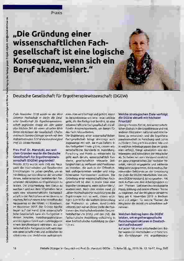 Vorschauseite 1: „Die Gründung einer wissenschaftlichen Fach- * gesellschaft ist eine logische Konsequenz, wenn sich ein Beruf akademisiert.