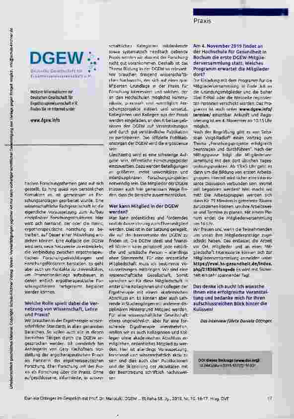 Vorschauseite 2: „Die Gründung einer wissenschaftlichen Fach- * gesellschaft ist eine logische Konsequenz, wenn sich ein Beruf akademisiert.