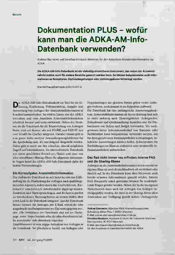 Vorschauseite 1: Dokumentation PLUS - wofür kann man die ADKA-AM-Info-Datenbank verwenden?