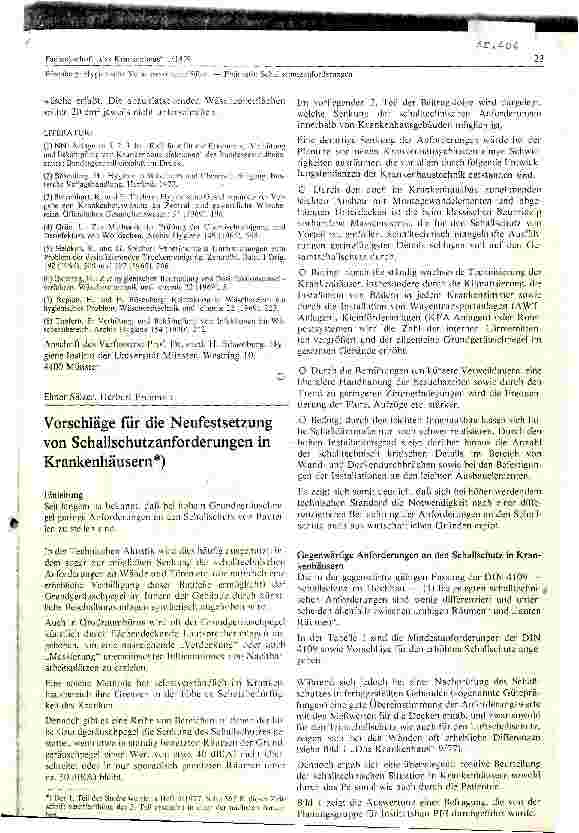 Vorschauseite 1: Vorschläge für die Neufestsetzung von Schallschutzanlagen in Krankenhäusern