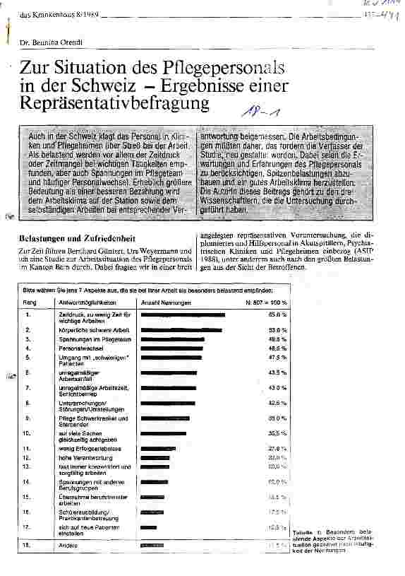 Vorschauseite 1: Zur Situation des Pflegepersonals in der Schweiz - Ergebnisse einer Repräsentativbefragung