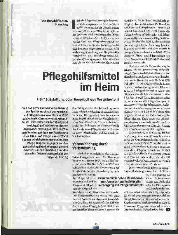 Vorschauseite 1: Pflegehilfsmittel im Heim Heimausstattung oder Anspruch des Versicherten?