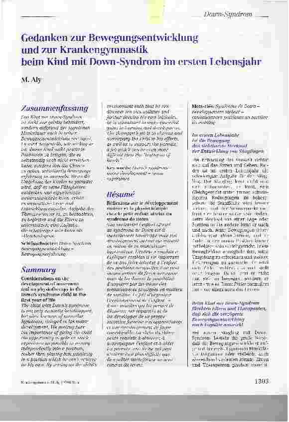 Vorschauseite 1: Gedanken zur Bewegungsentwicklung und zur Krankengymnastik beim Kind mit Down-Syndrom im ersten Lebensjahr