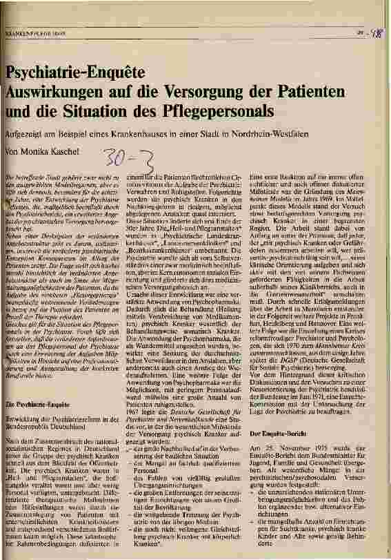 Vorschauseite 1: Psychiatrie-Enquete - Auswirkungen auf die Versorgung der Patienten und die Situation des Pflegepersonals