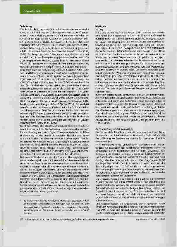 Vorschauseite 2: Der Einfluss von soziodemografischen und therapiebezogenen Faktoren auf die Klientenzufriedenheit mit der Ergotherapie in einem psychosozialen Rehabilitationszentrum
