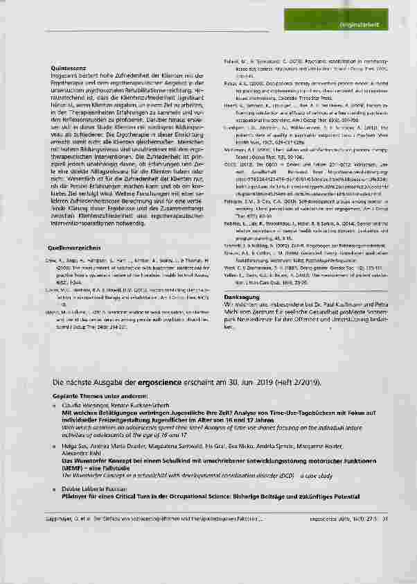 Vorschauseite 5: Der Einfluss von soziodemografischen und therapiebezogenen Faktoren auf die Klientenzufriedenheit mit der Ergotherapie in einem psychosozialen Rehabilitationszentrum