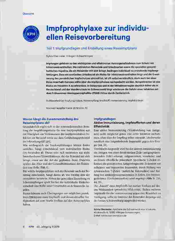 Vorschauseite 1: Impfprophylaxe zur individuellen Reisevorbereitung Teil 1: Impfgrundlagen und Erstellung eines Reiseimpfplans