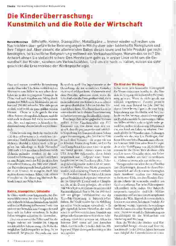 Vorschauseite 1: Vermarktung künstlicher BabynahrungDie Kinderüberraschung:Kunstmilch und die Rolle der Wirtschaft