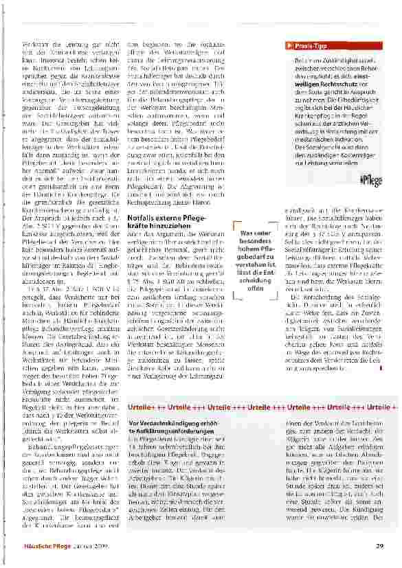 Vorschauseite 2: Rechtsprechung: Behandlungspflege in BehindertenwerkstättenIn Werkstätten greift Eingliederungshilfe