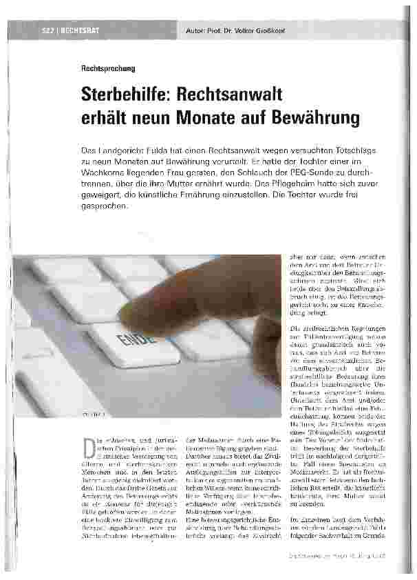 Vorschauseite 1: Sterbehilfe: Rechtsanwalt erhält neun Monate auf Bewährung