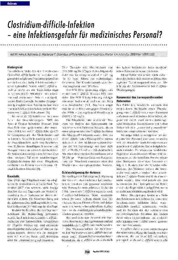 Vorschauseite 1: Clostridium-difficile-Infektioneine Infektionsgefahr für medizinisches Personal?