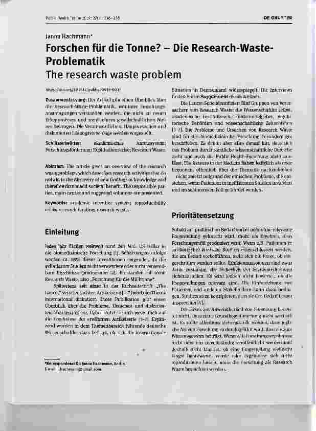 Vorschauseite 1: Forschen für die Tonne? - Die Research-Waste-Problematik