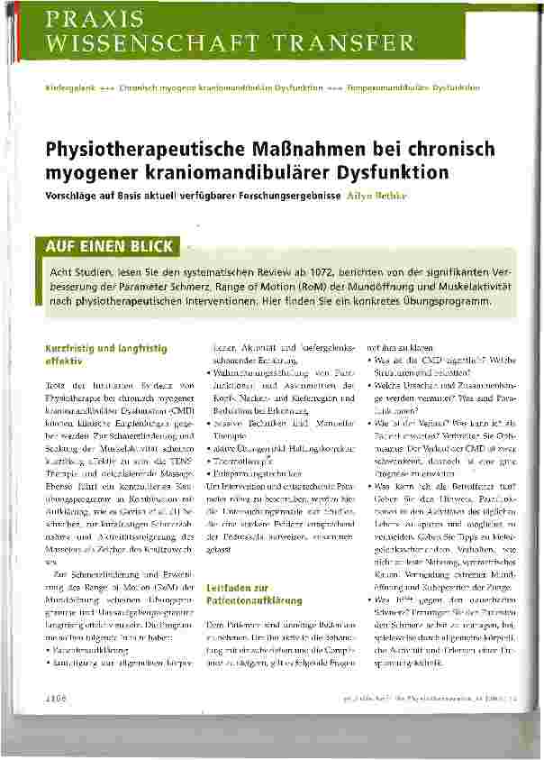 Vorschauseite 1: Physiotherapeutische Maßnahmen bei chronisch myogener kraniomandibulärer Dysfunktion