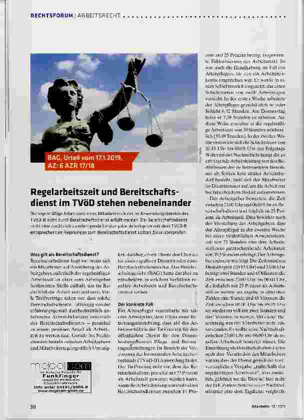 Vorschauseite 1: Regelarbeitszeit und Bereitschaftsdienst im TVöD stehen nebeneinander