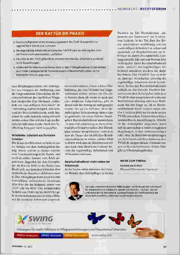 Vorschauseite 2: Regelarbeitszeit und Bereitschaftsdienst im TVöD stehen nebeneinander