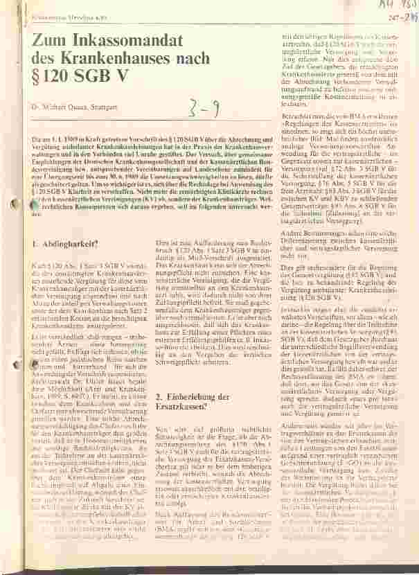 Vorschauseite 1: Zum Inkassomandat des Krankenhauses nach Paragraph 120 SGB V