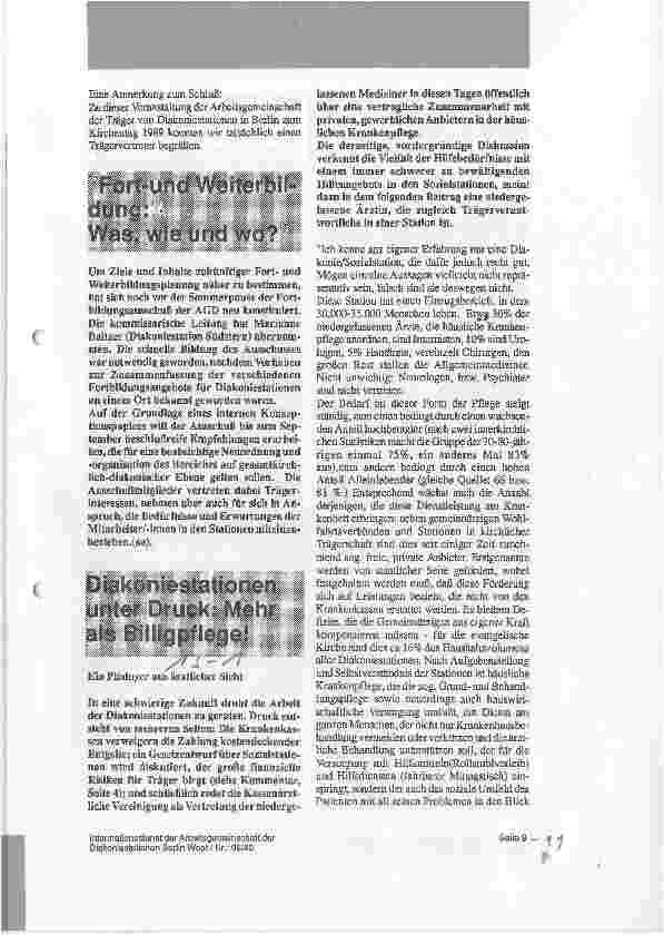 Vorschauseite 1: Diakoniestationen unter Druck: Mehr als Billigpflege!