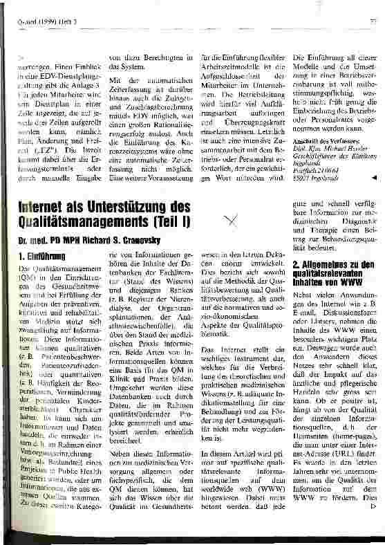 Vorschauseite 1: Internet als Unterstützung des Qualitätsmanagements (Teil I)