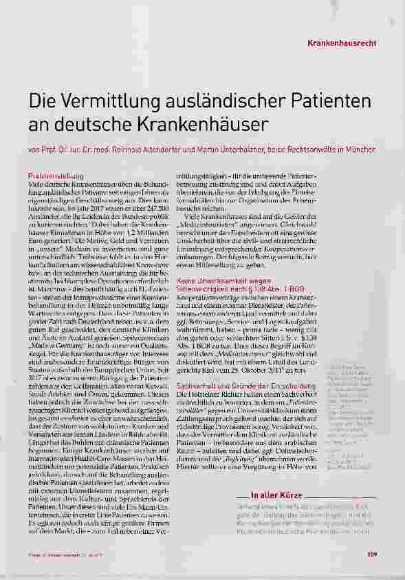 Vorschauseite 1: Die Vermittlung ausländischer Patienten an deutsche Krankenhäuser