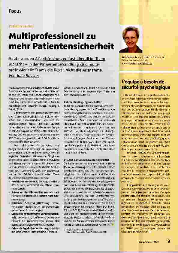 Vorschauseite 1: Multiprofessionell zu mehr Patientensicherheit