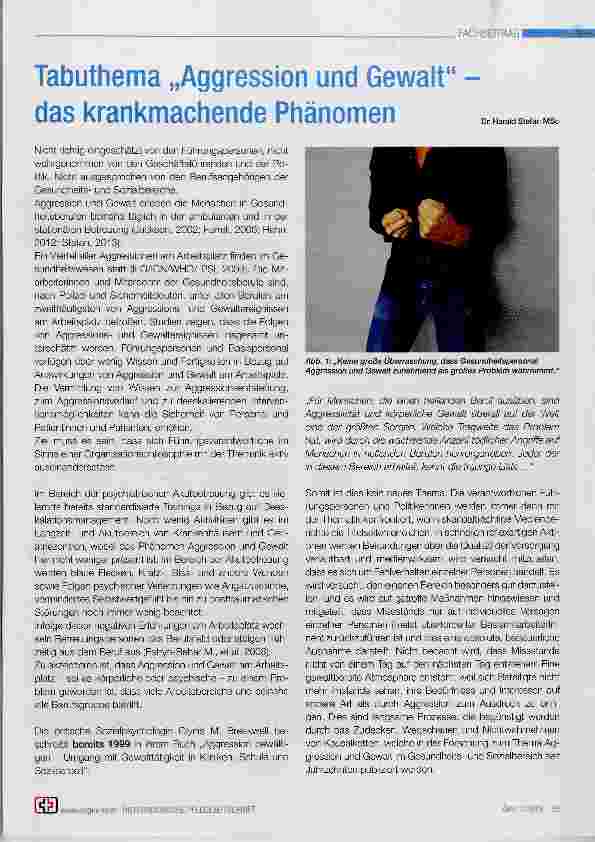 Vorschauseite 1: Tabuthema „Aggression und Gewalt“ das krankmachende Phänomen