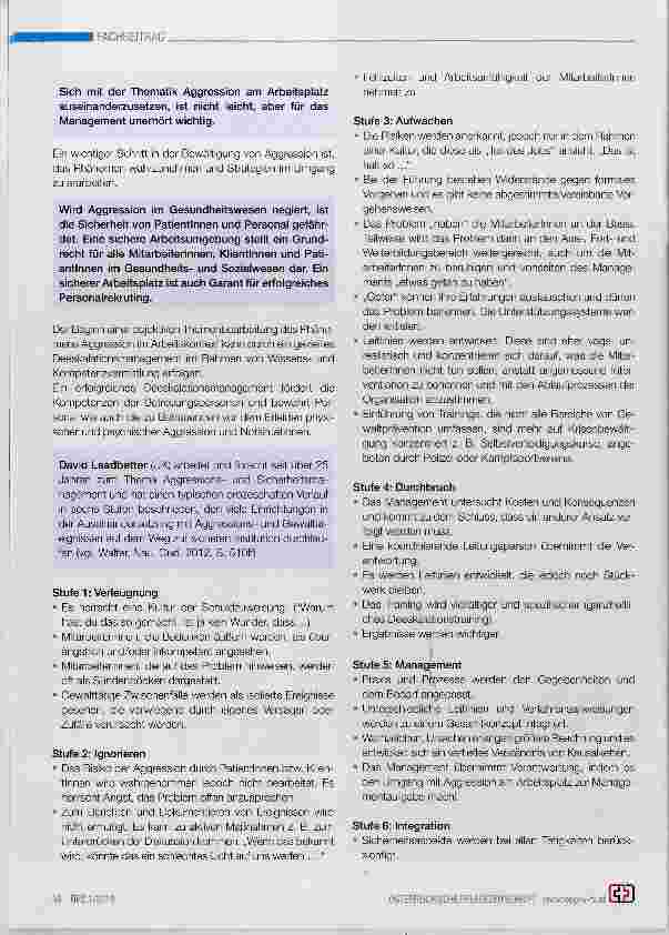Vorschauseite 2: Tabuthema „Aggression und Gewalt“ das krankmachende Phänomen