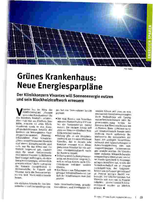 Vorschauseite 1: Grünes Krankenhaus: Neue Energiesparpläne