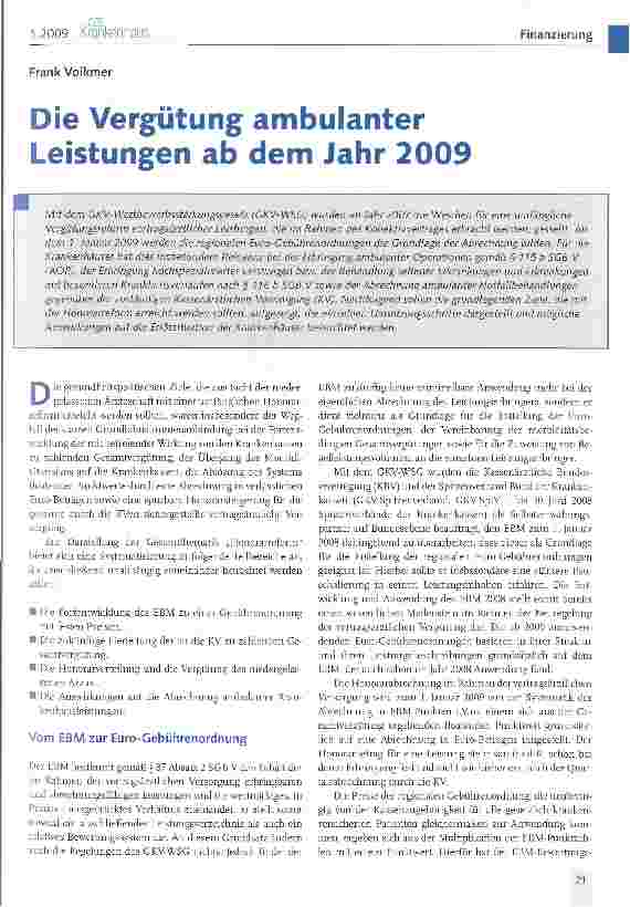 Vorschauseite 1: Die Vergütung ambulanter Leistungen ab dem Jahr 2009