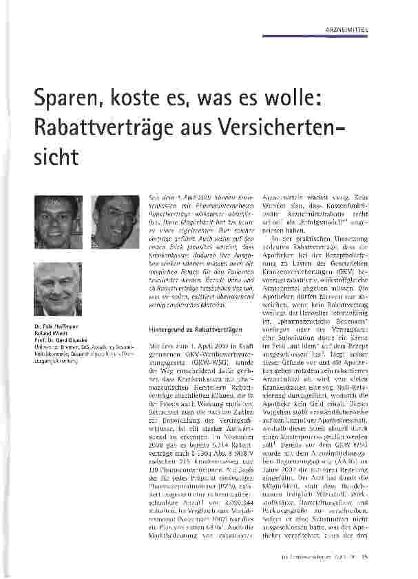 Vorschauseite 1: Sparen, koste es, was es wolle: Rabattverträge aus Versichertensicht
