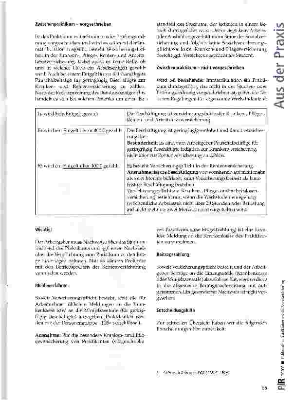 Vorschauseite 3: Praktikanten und die Sozialversicherung